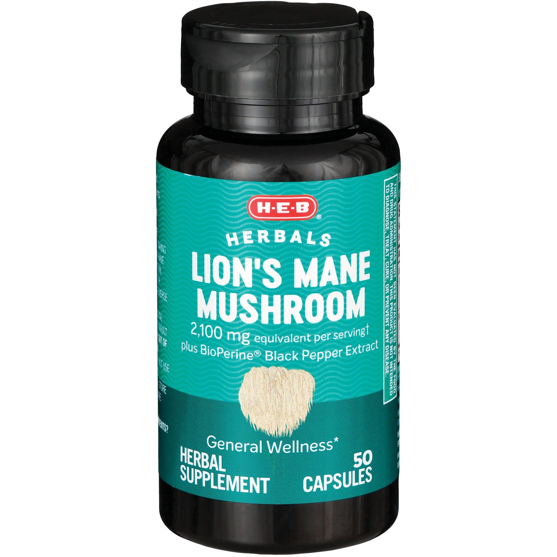 slide 1 of 1, H-E-B Herbals Lion's Mane Mushroom Capsules - 2100 mg, 50 ct