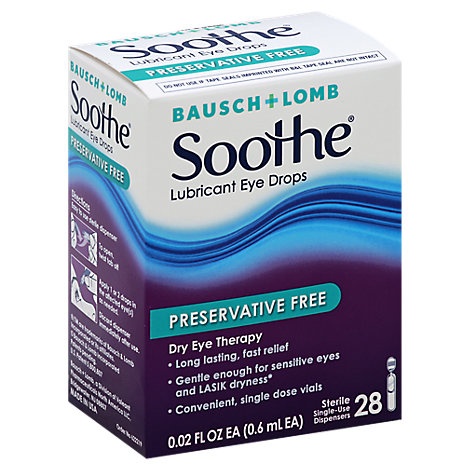 slide 1 of 1, Bausch + Lomb Soothe Long Lasting Preservative Free Eye Drops, 28 ct