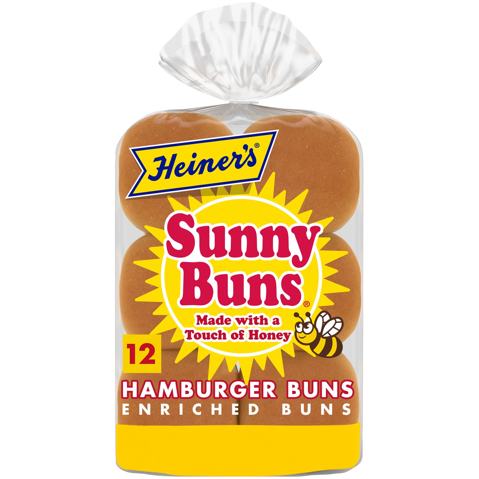 slide 1 of 5, Heiner's Sunny Buns Sweet Enriched Hamburger Buns, 12 count, White Hamburger Buns, 23 oz Bag, 12 ct