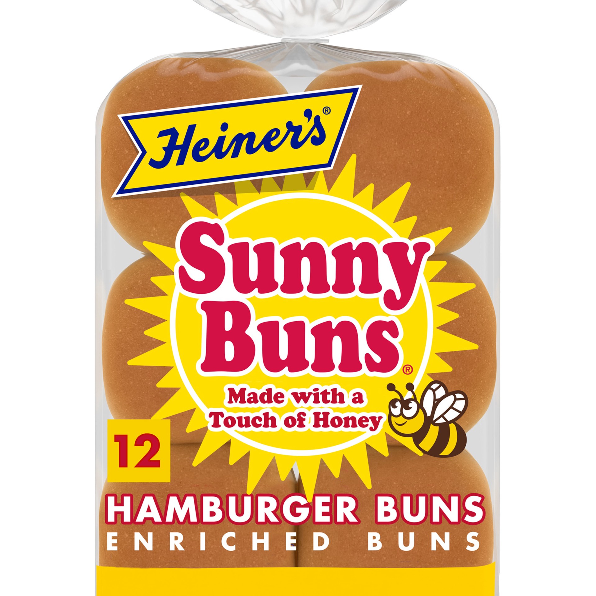 slide 1 of 5, Heiner's Sunny Buns Sweet Enriched Hamburger Buns, 12 count, White Hamburger Buns, 23 oz Bag, 12 ct