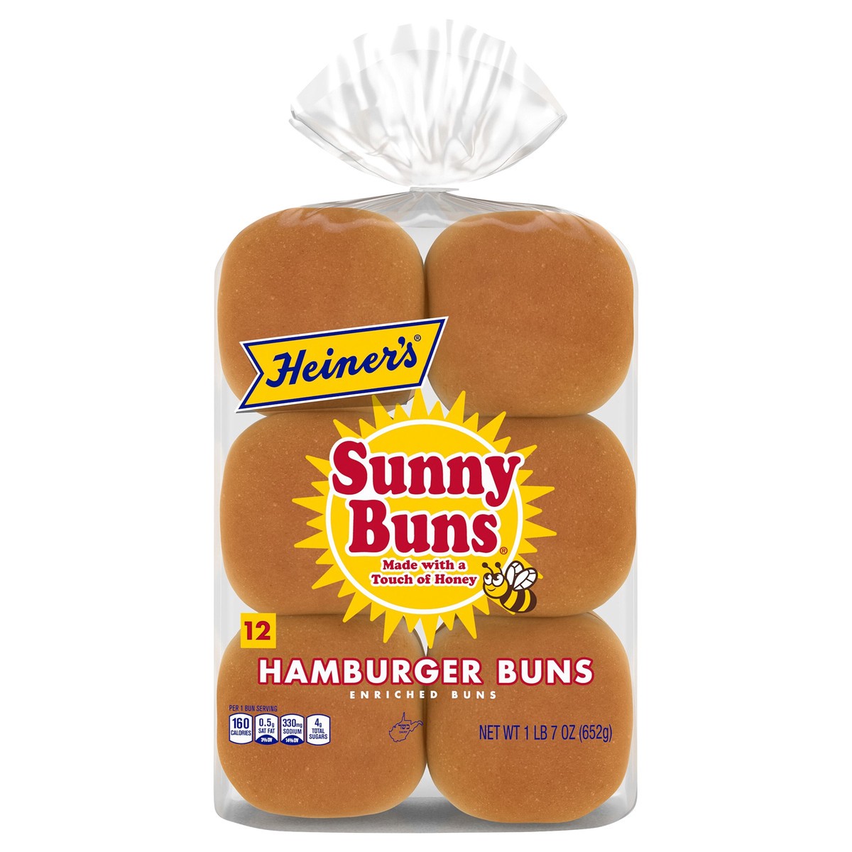 slide 1 of 5, Heiner's Sunny Buns Sweet (Club Pack) Enriched Hamburger Buns, 12 count, 23 oz, 12 ct