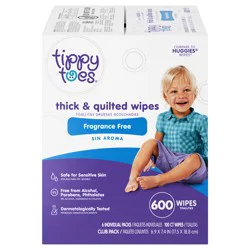 Tippy Toes Thick & Quilted Fragrance Free Wipes Club Pack 6 - 100 Wipe Packs