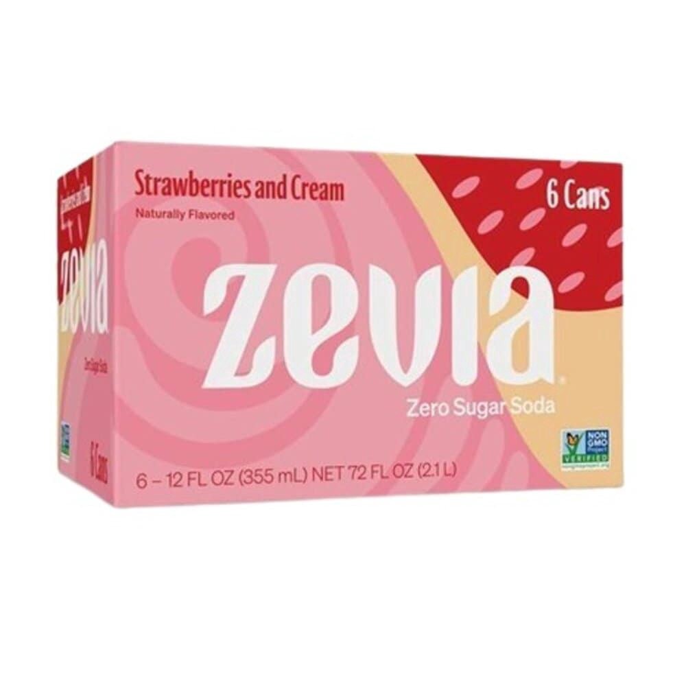 slide 1 of 1, Zevia® Zero Sugar Soda Pop Strawberry Cream, 6 cans / 12 fl oz, 6can