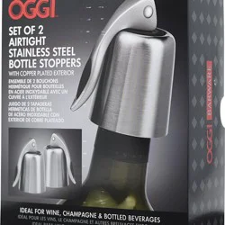 Oggi Bottle Stoppers S/2 - Vacuum Stainless Steel