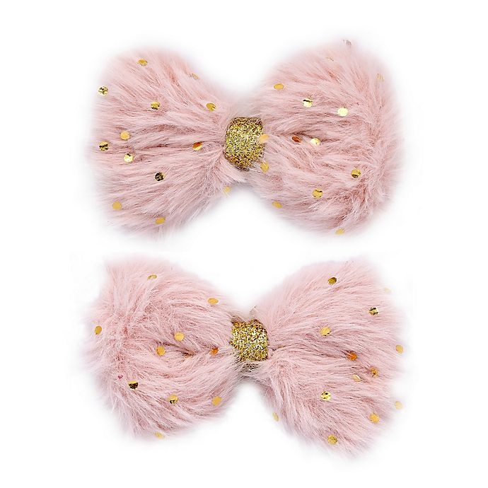 slide 1 of 1, Khristie Large Velvet Bow Hair Clips - Pink/Gold, 2 ct