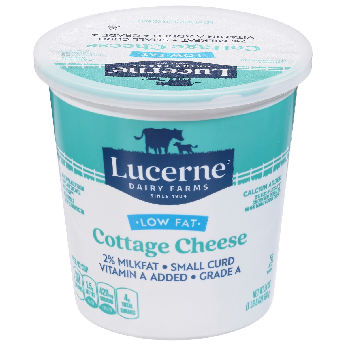 slide 1 of 4, Lucerne Dairy Farms Lucerne Cottage Cheese Small Curd 2% Milkfat Lowfat - 24 Oz, 24 oz