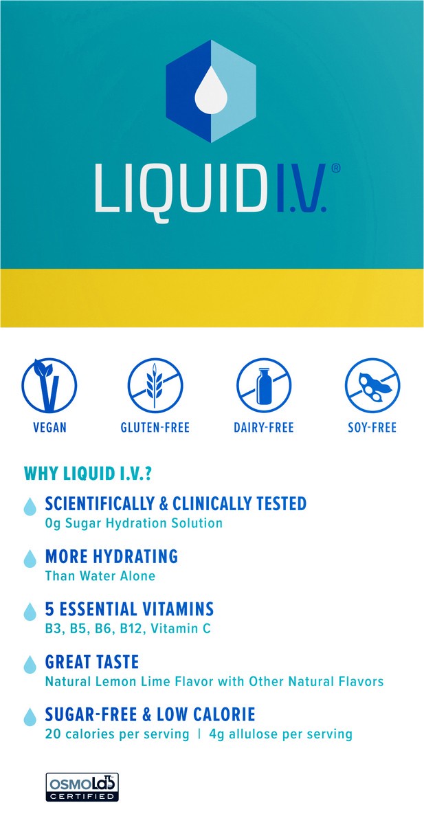slide 6 of 7, Liquid I.V. Hydration Multiplier Sugar-Free Lemon Lime Electrolyte Drink Mix 15 - 0.45 oz Stick Packs, 15 ct
