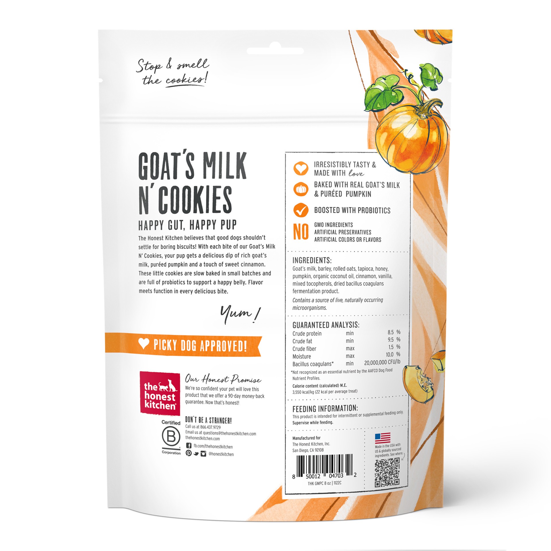 slide 2 of 3, The Honest Kitchen Goat's Milk N' Cookies Goat's Milk N' Cookies: Slow Baked with Pumpkin, 8 oz Bag, 8 oz