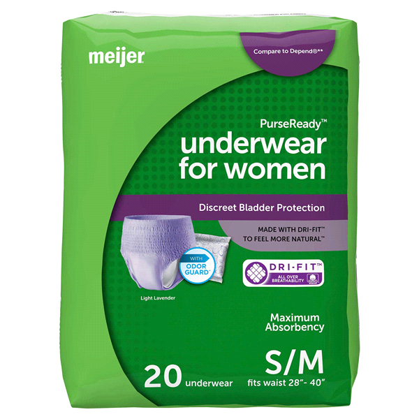 slide 1 of 7, Meijer Underwear for Women, Maximum Absorbency, Small/Medium, 20 ct