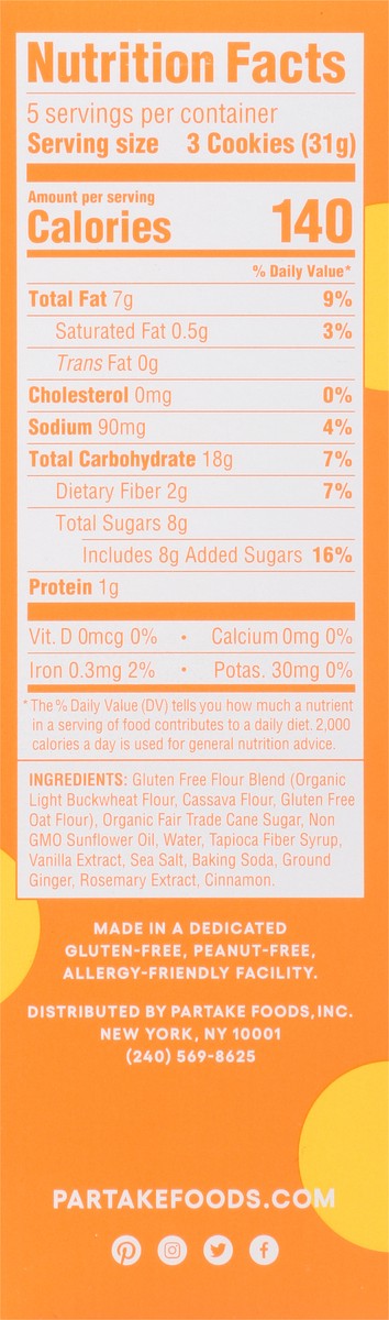 slide 8 of 9, Partake Foods Crunchy Ginger Snap Cookies, 5.5 oz