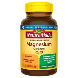Nature Made Magnesium Glycinate 200 mg per serving, Magnesium Supplement for Muscle, Heart, Nerve and Bone Support, 60 Magnesium Bisglycinate Capsules, 30 Day Supply