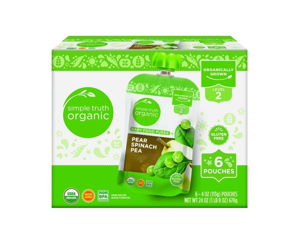 slide 1 of 1, Simple Truth Organic Pear Spinach Pea Baby Food Pouches, 6 ct; 4 oz