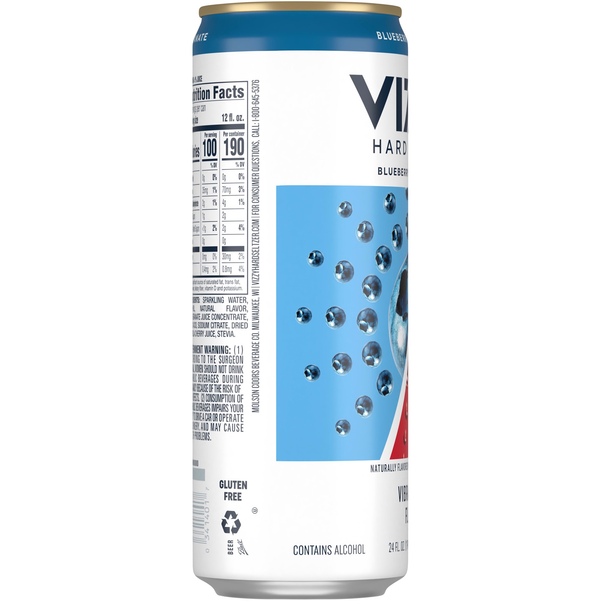 slide 2 of 5, Vizzy Blueberry Pomegranate Hard Seltzer, Gluten Free, Seltzer Single, 24 FL OZ Can, 5% ABV, 24 fl oz