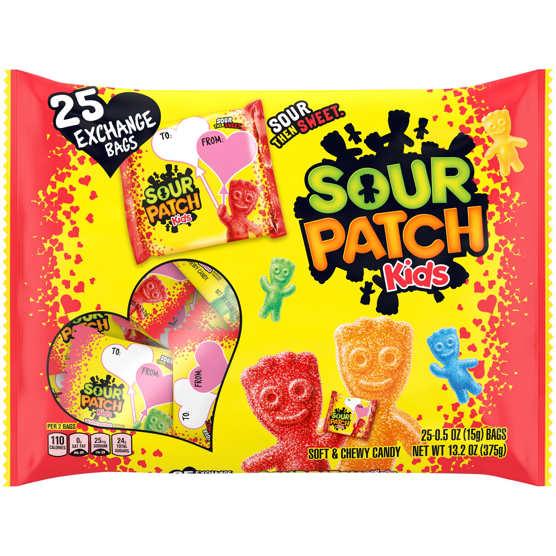 slide 1 of 3, SOUR PATCH KIDS Candy, Original Flavor, Valentine's Day Edition, 25 Treat Size Packs, 0.83 lb