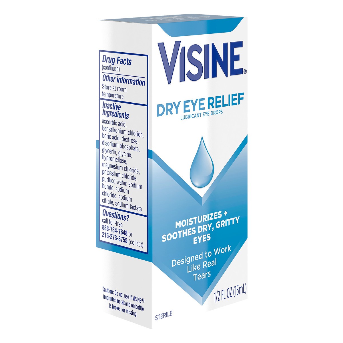 slide 7 of 7, Visine Dry Eye Relief Lubricant Eye Drops with Polyethylene Glycol 400 to Moisturize and Soothe Irritated, Gritty and Dry Eyes, Designed to Work like Real Tears, 0.5 fl. oz, 0.5 fl oz