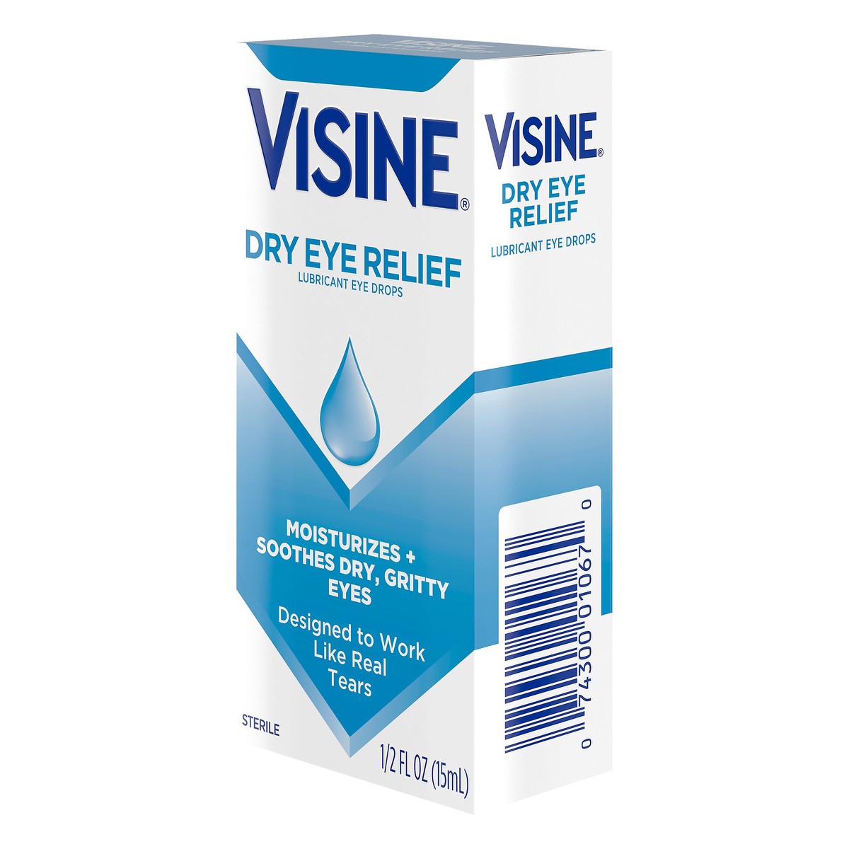 slide 5 of 7, Visine Dry Eye Relief Lubricant Eye Drops with Polyethylene Glycol 400 to Moisturize and Soothe Irritated, Gritty and Dry Eyes, Designed to Work like Real Tears, 0.5 fl. oz, 0.5 fl oz