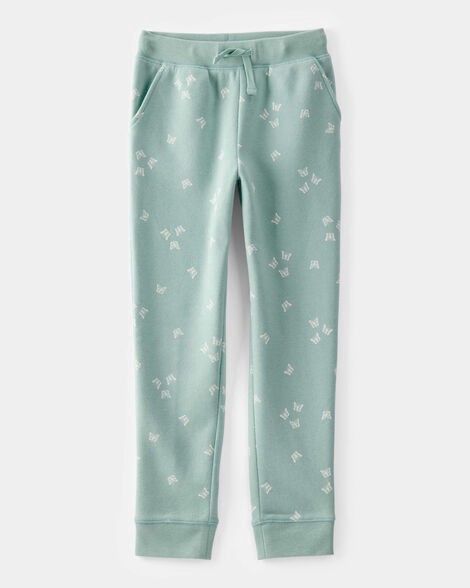 slide 1 of 3, Oshkosh Girls Butterfly Print Fleece Drawstring Joggers - Green Green 4, 1 ct