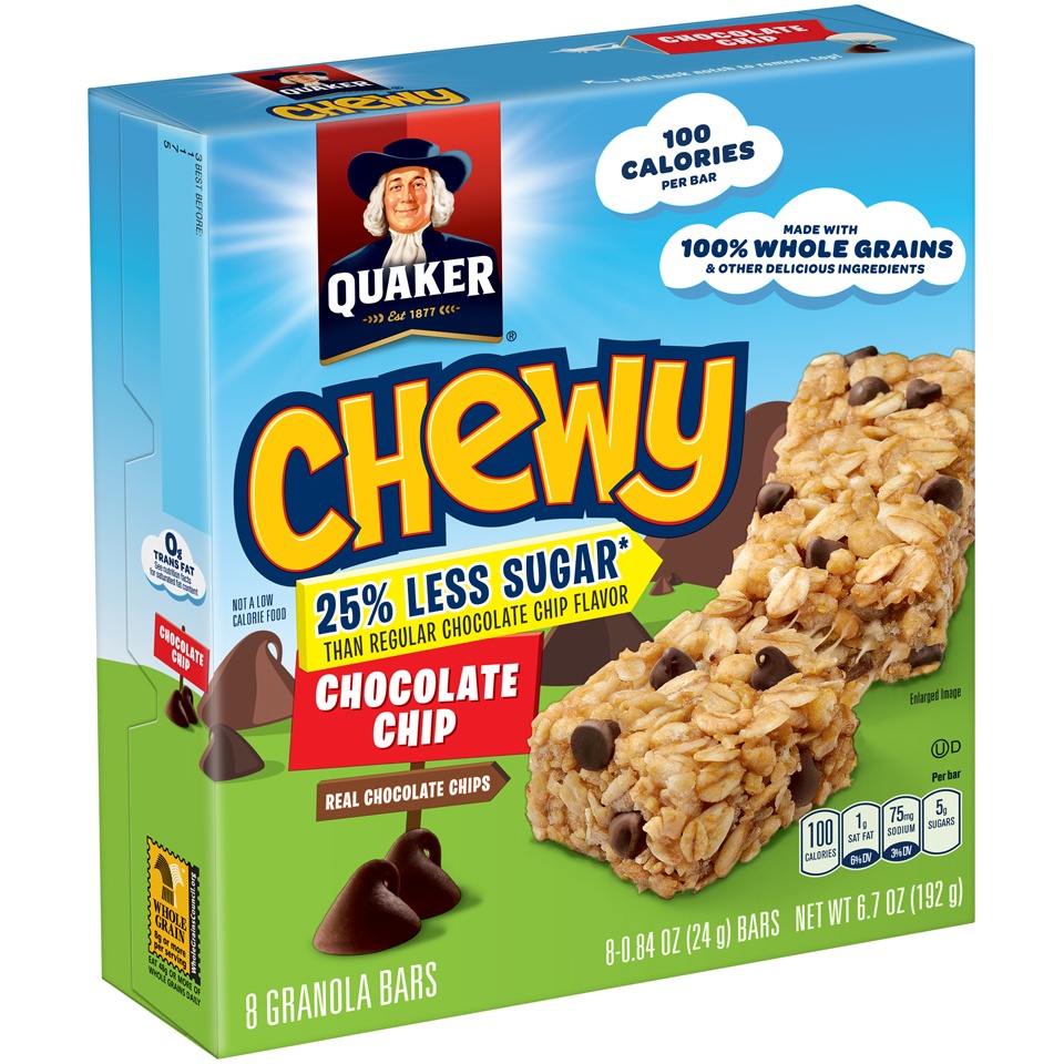 slide 2 of 4, Quaker Chewy Reduced Sugar Chocolate Chip Granola Bars, 8 ct; 0.64 oz