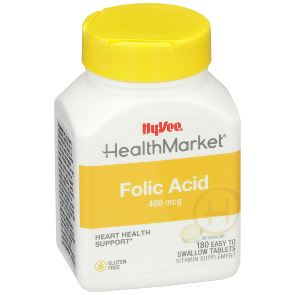 slide 1 of 1, Hy-Vee HealthMarket Folic Acid 400Mcg Tablets, 180 ct
