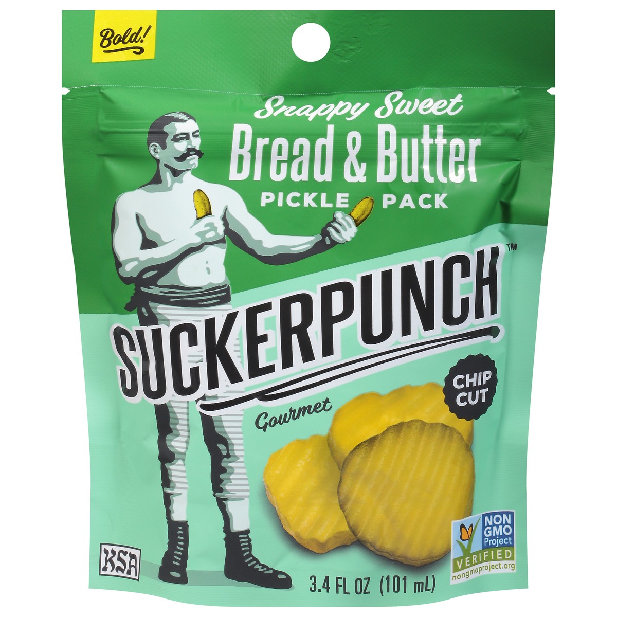 slide 1 of 9, SuckerPunch Gourmet Suckerpunch Snappy Sweet Bread & Butter Pickle Chips Snack Pouch, 3.4 oz