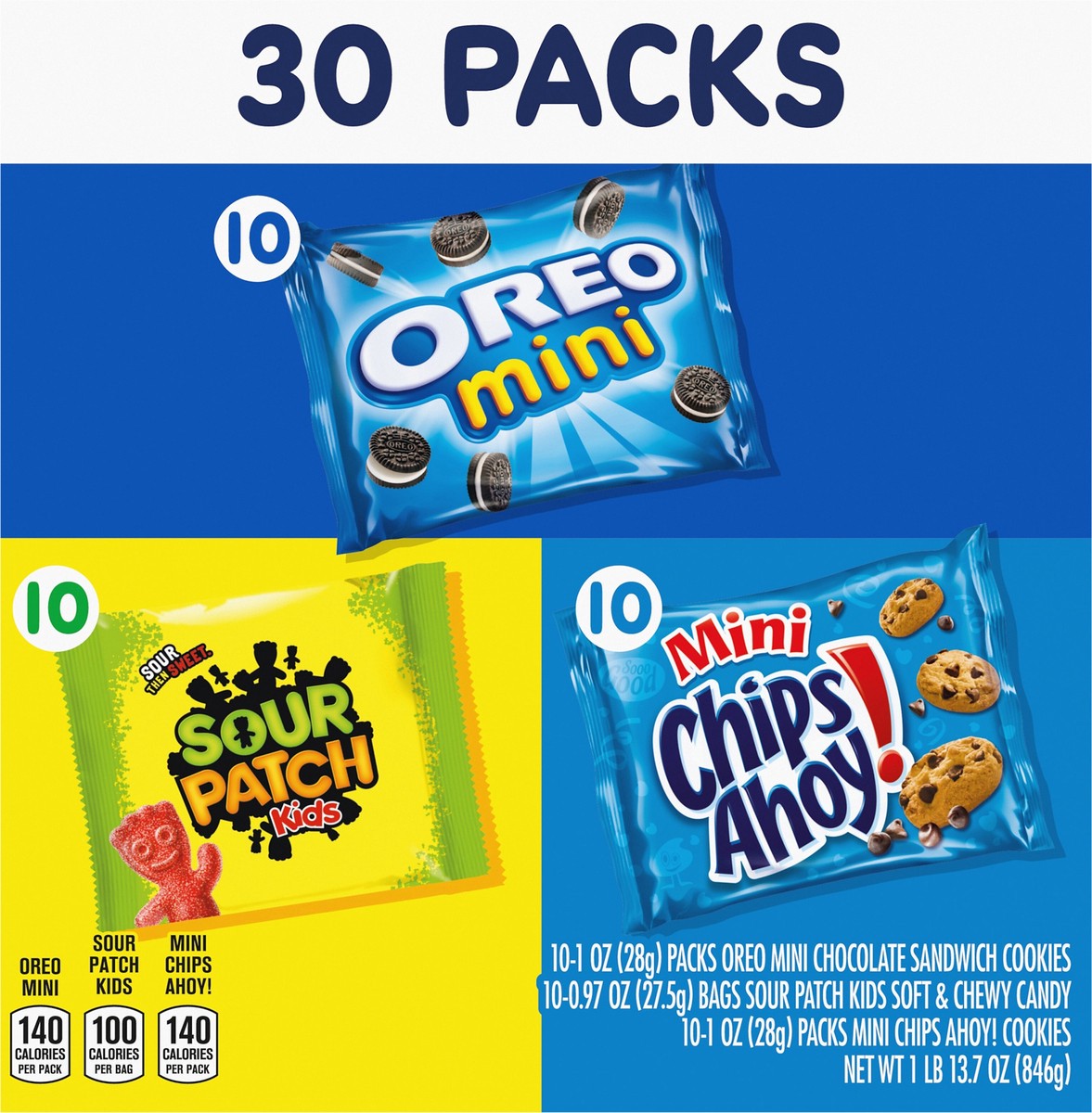 slide 5 of 14, Mixed Nabisco Cookies & Candy Variety Pack, SOUR PATCH KIDS Candy, OREO Mini Cookies, and Mini CHIPS AHOY! Cookies, 30 Snack Packs, 30 ct
