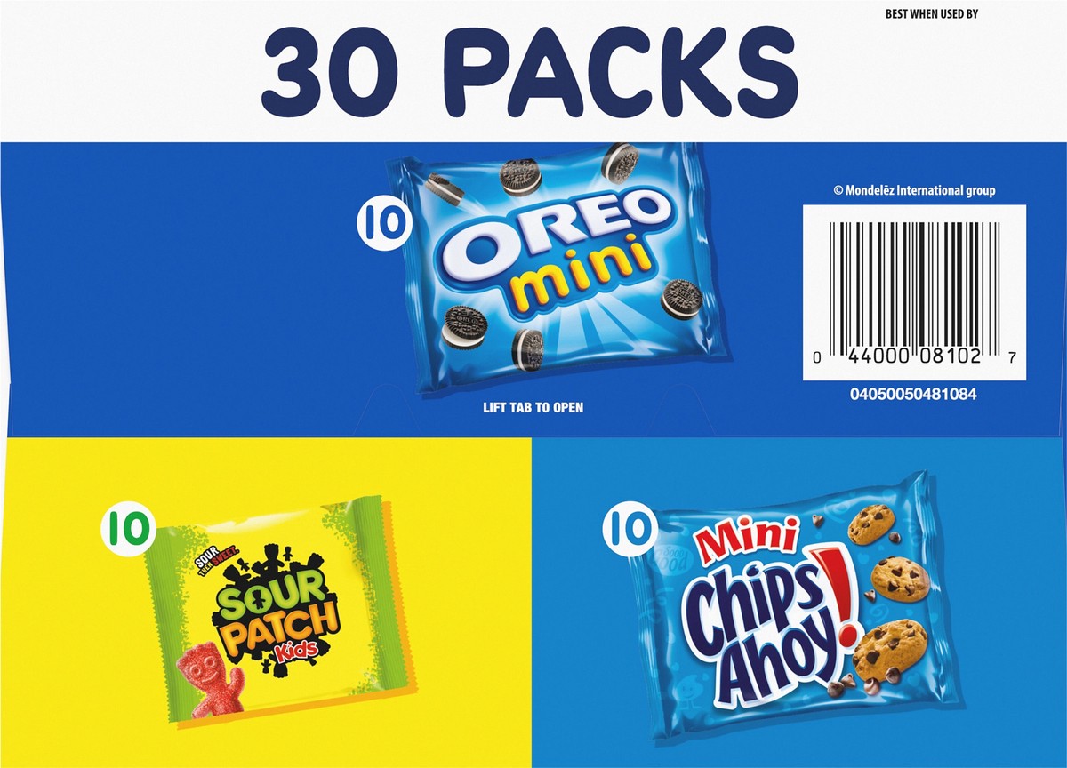 slide 7 of 14, Mixed Nabisco Cookies & Candy Variety Pack, SOUR PATCH KIDS Candy, OREO Mini Cookies, and Mini CHIPS AHOY! Cookies, 30 Snack Packs, 30 ct