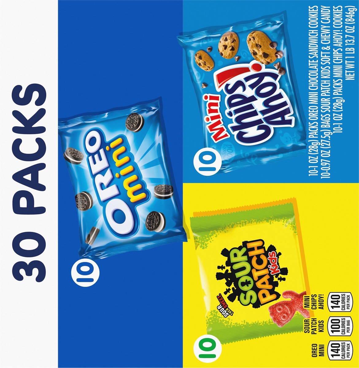 slide 4 of 14, Mixed Nabisco Cookies & Candy Variety Pack, SOUR PATCH KIDS Candy, OREO Mini Cookies, and Mini CHIPS AHOY! Cookies, 30 Snack Packs, 30 ct
