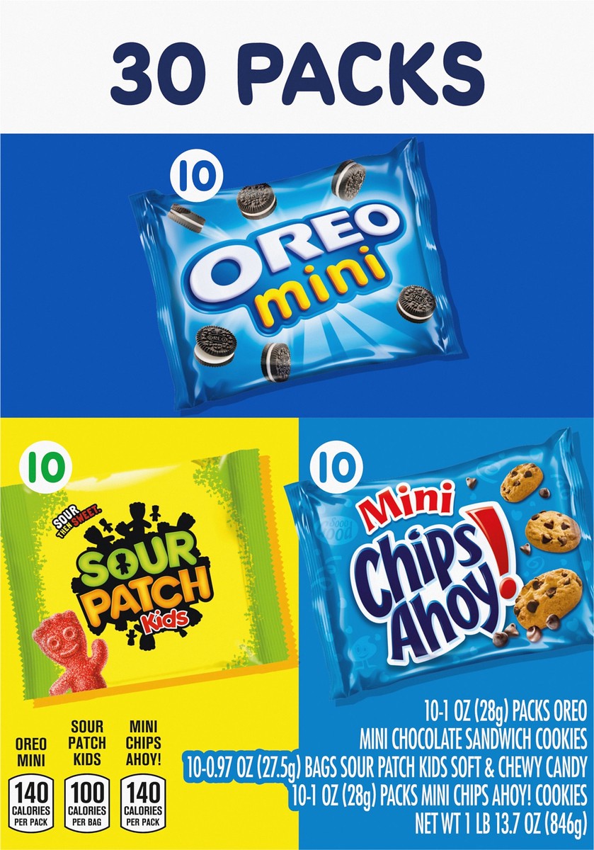slide 3 of 14, Mixed Nabisco Cookies & Candy Variety Pack, SOUR PATCH KIDS Candy, OREO Mini Cookies, and Mini CHIPS AHOY! Cookies, 30 Snack Packs, 30 ct