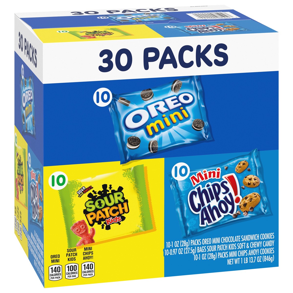 slide 10 of 14, Mixed Nabisco Cookies & Candy Variety Pack, SOUR PATCH KIDS Candy, OREO Mini Cookies, and Mini CHIPS AHOY! Cookies, 30 Snack Packs, 30 ct