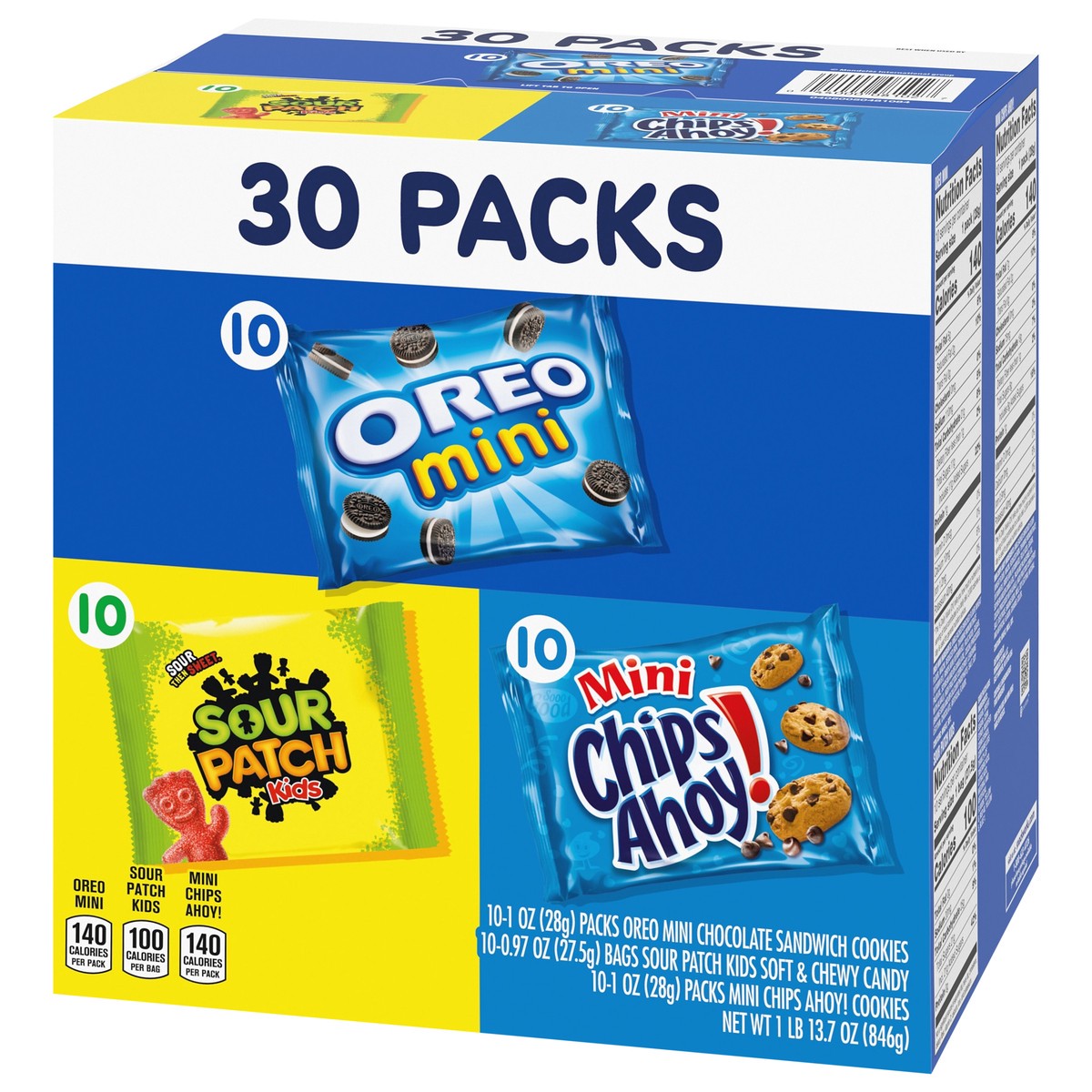 slide 14 of 14, Mixed Nabisco Cookies & Candy Variety Pack, SOUR PATCH KIDS Candy, OREO Mini Cookies, and Mini CHIPS AHOY! Cookies, 30 Snack Packs, 30 ct