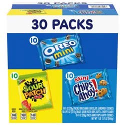 Mixed Nabisco Cookies & Candy Variety Pack, SOUR PATCH KIDS Candy, OREO Mini Cookies, and Mini CHIPS AHOY! Cookies, 30 Snack Packs