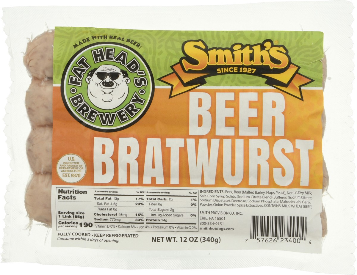 slide 7 of 13, Smith's Beer Bratwurst 12 oz Shrinkwrapped, 12 oz