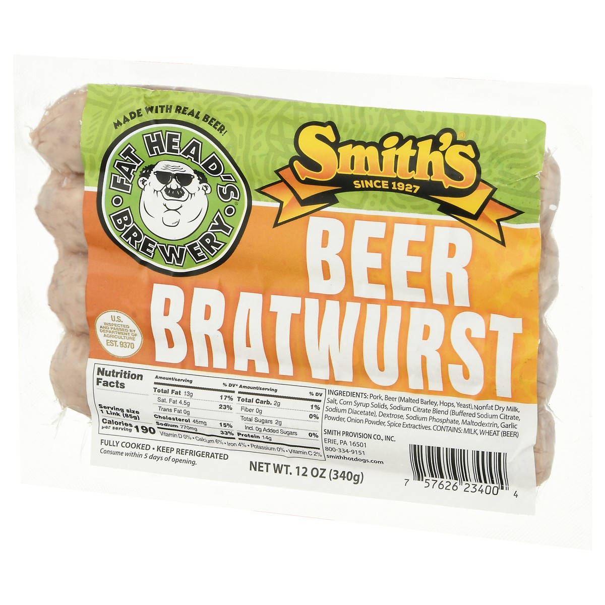 slide 6 of 13, Smith's Beer Bratwurst 12 oz Shrinkwrapped, 12 oz