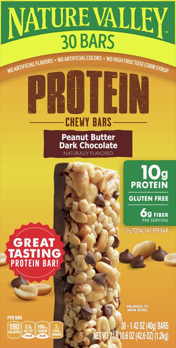 slide 4 of 9, Nature Valley Peanut Butter Dark Chocolate Protein Chewy Bars 30 ea, 30 ct