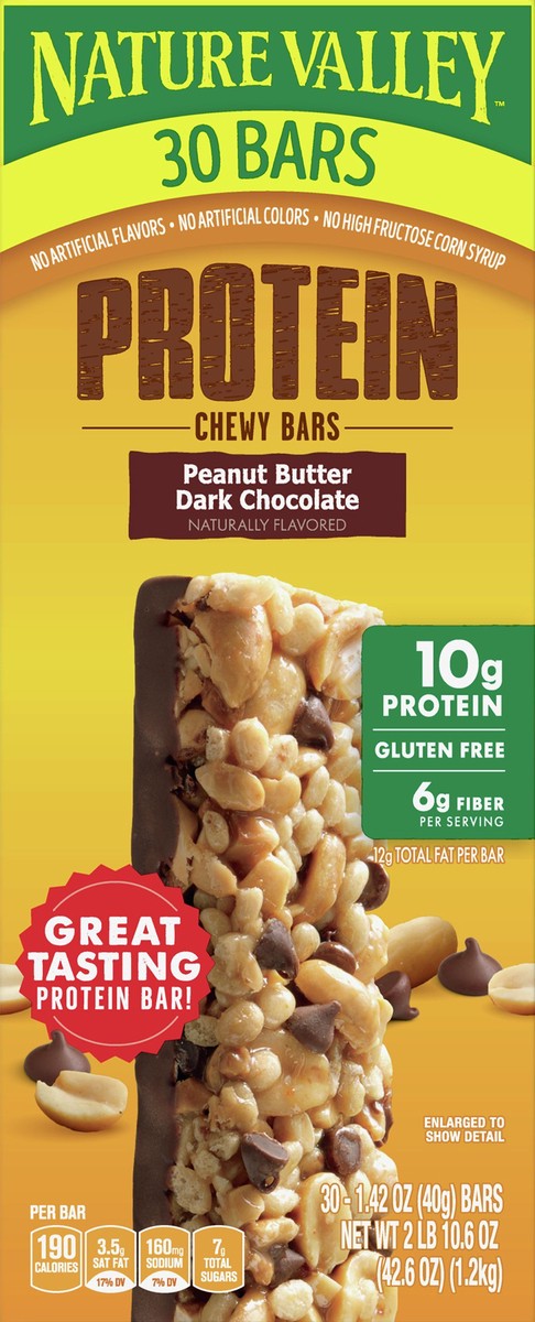 slide 9 of 9, Nature Valley Peanut Butter Dark Chocolate Protein Chewy Bars 30 ea, 30 ct