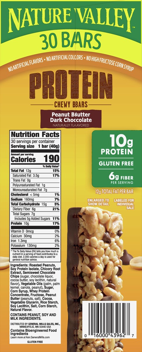 slide 3 of 9, Nature Valley Peanut Butter Dark Chocolate Protein Chewy Bars 30 ea, 30 ct