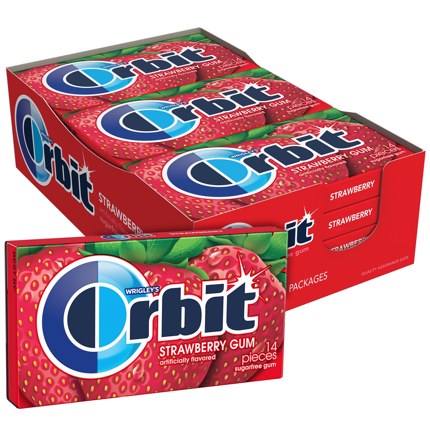 slide 1 of 5, ORBIT Gum Strawberry Sugarfree Chewing Gum, 14 Pieces (Pack of 12), 168 pc