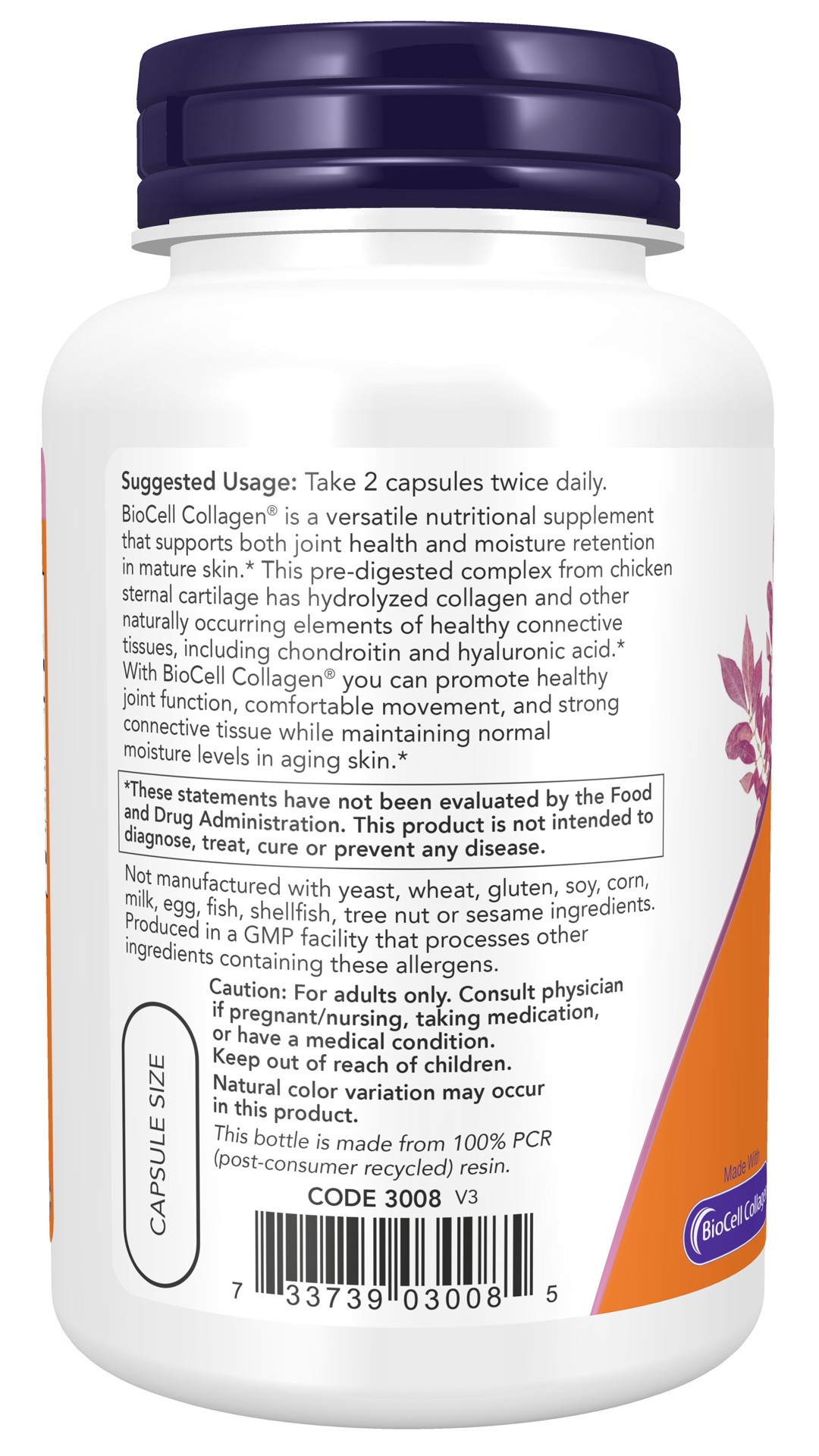 slide 4 of 4, NOW BioCell Collagen Hydrolyzed Type II - 120 Veg Capsules, 120 ct