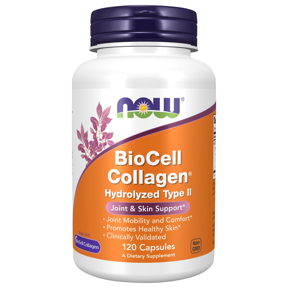 slide 1 of 4, NOW BioCell Collagen Hydrolyzed Type II - 120 Veg Capsules, 120 ct