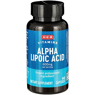 slide 1 of 1, H-E-B Alpha Lipoic Acid 600 mg Capsules, 60 ct