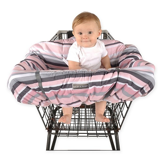 slide 1 of 4, Balboa Baby Shopping Cart and High Chair Cover - Pink/Grey Stripe, 1 ct