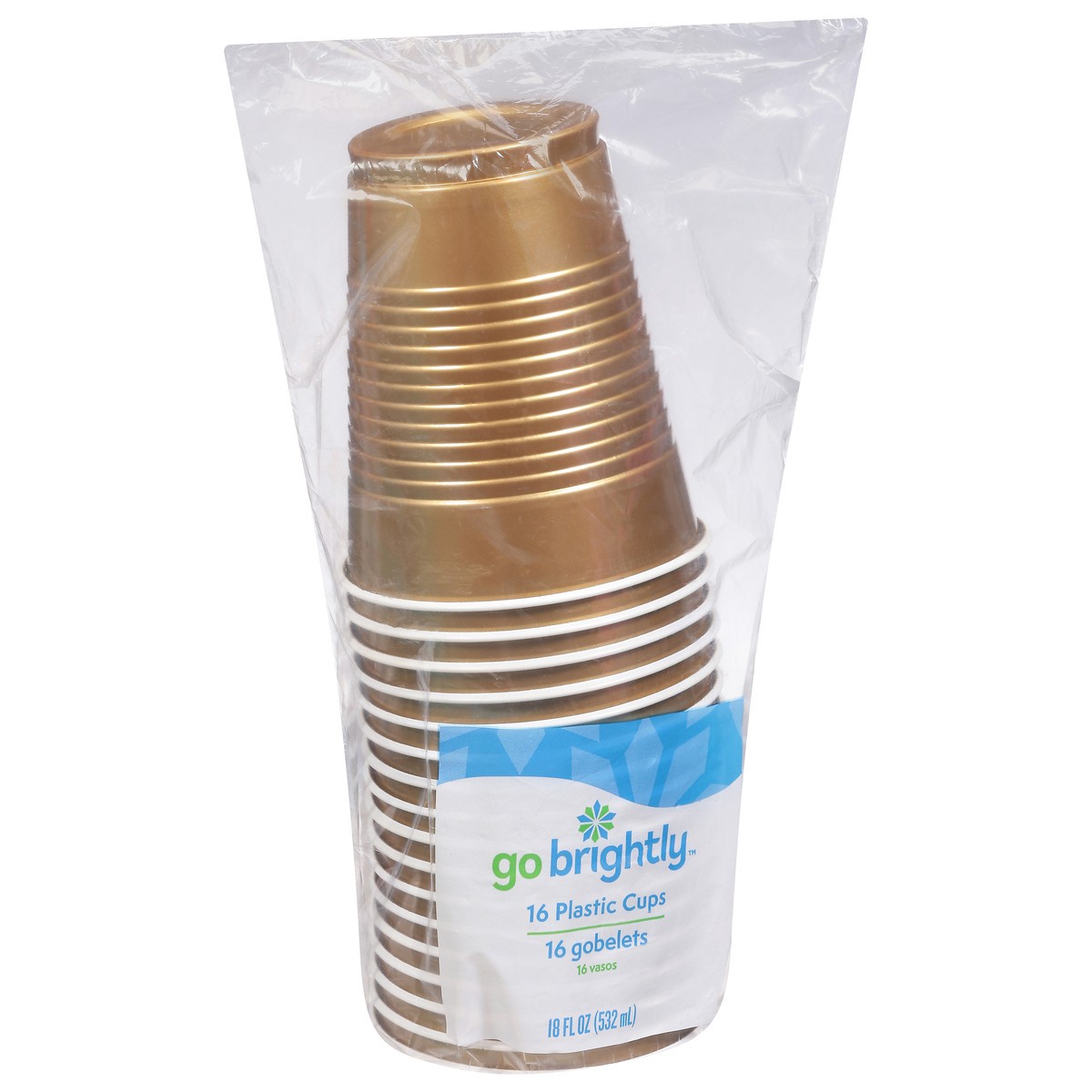 slide 9 of 10, Go Brightly 18 Fluid Ounce Gold Sparkle Plastic Cups 16 ea, 16 ct