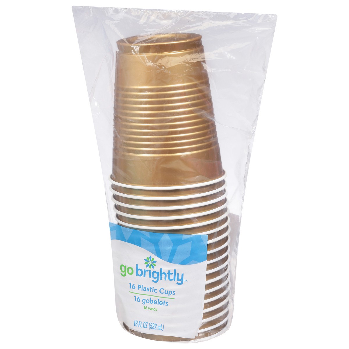 slide 10 of 10, Go Brightly 18 Fluid Ounce Gold Sparkle Plastic Cups 16 ea, 16 ct