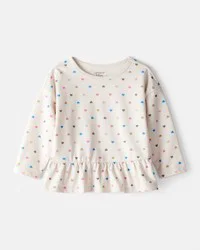 Carter's Carters Baby Girl Heart Print Long-Sleeve Peplum Top - Cream Beige 18M