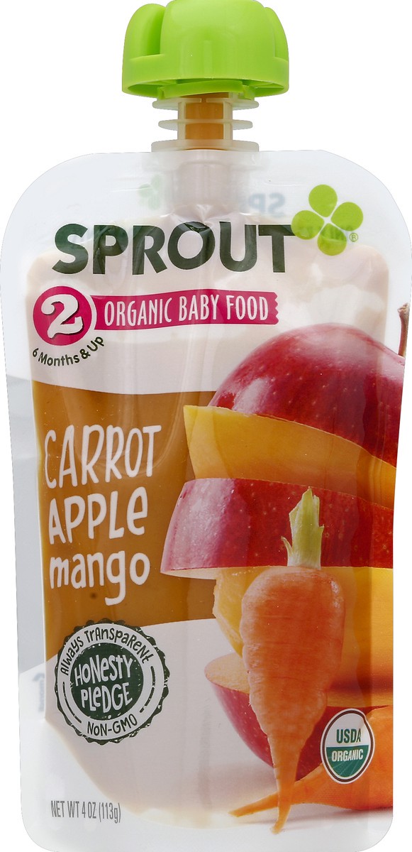 slide 2 of 2, Sprout Carrot, Apple & Mango Baby Food Pouch, 4 oz