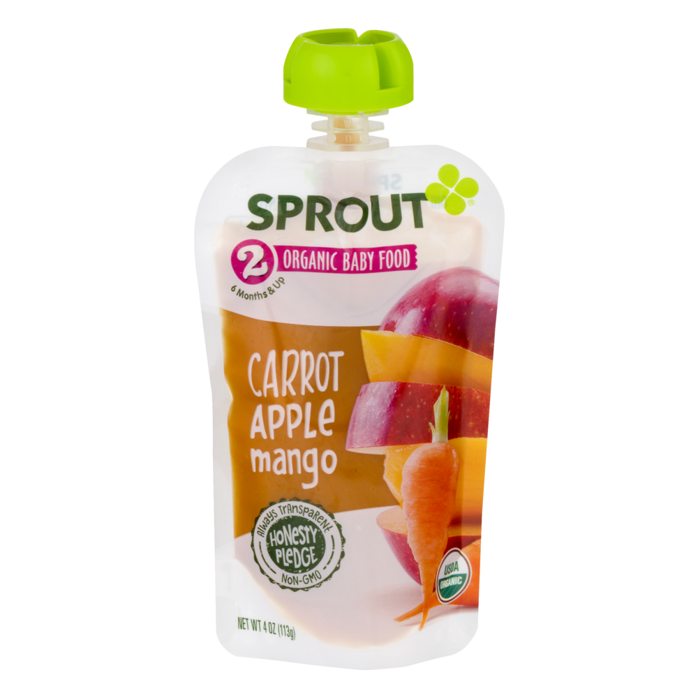 slide 1 of 2, Sprout Carrot, Apple & Mango Baby Food Pouch, 4 oz