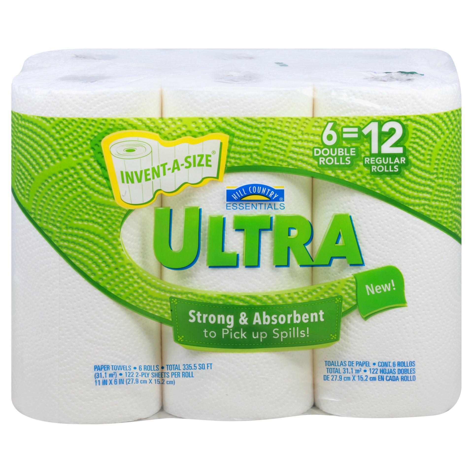 slide 1 of 1, Hill Country Fare Ultra Invent-a-Size Double Roll Paper Towels, 6 ct