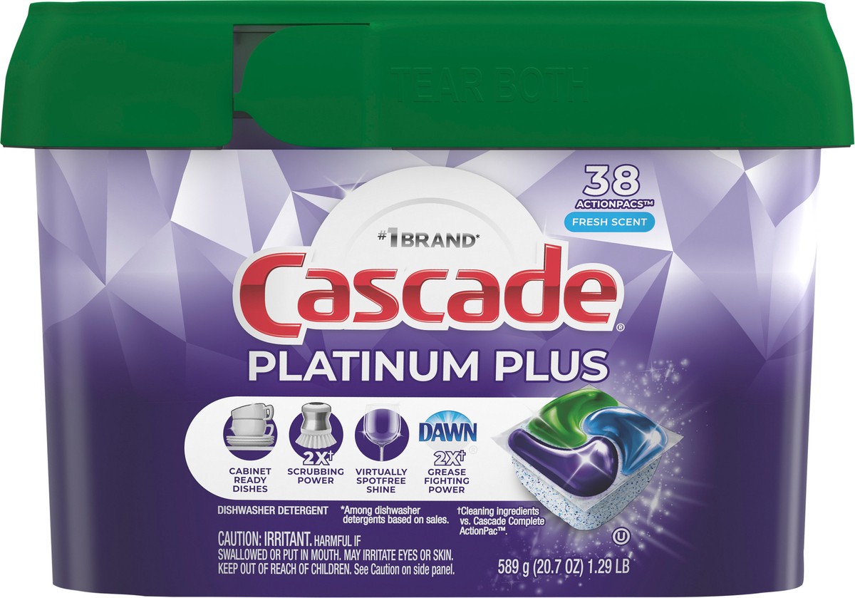 slide 3 of 3, Cascade Platinum Plus ActionPacs Dishwasher Detergent Pods, Fresh, 38 Count, 38 ct