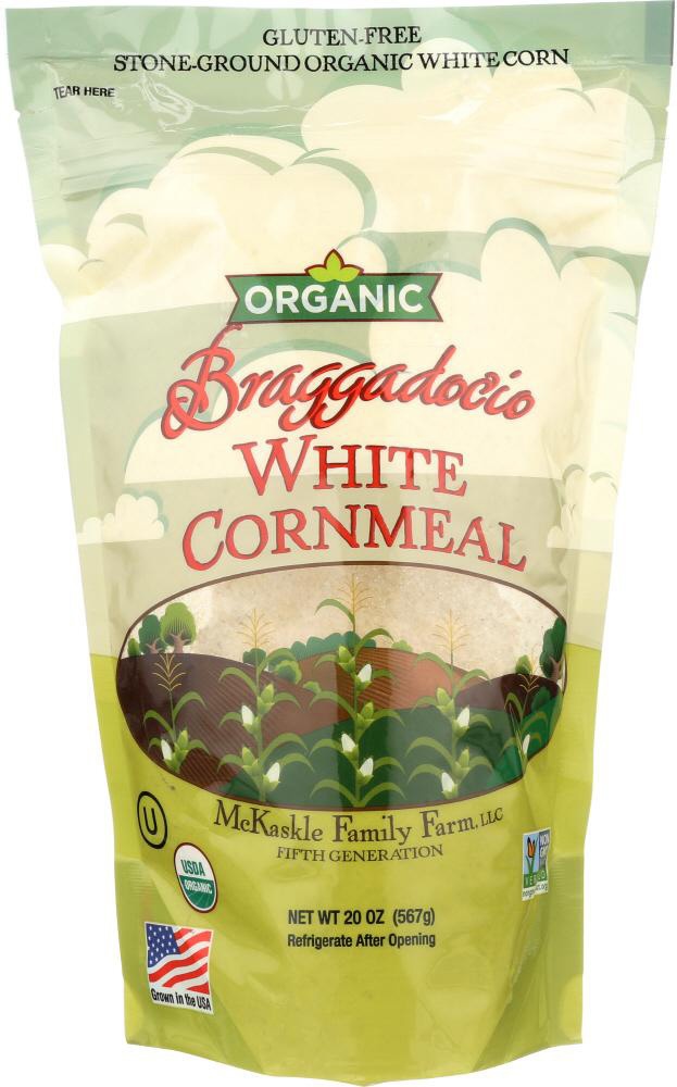 slide 1 of 1, Braggadocio Organic White Cornmeal, 20 oz