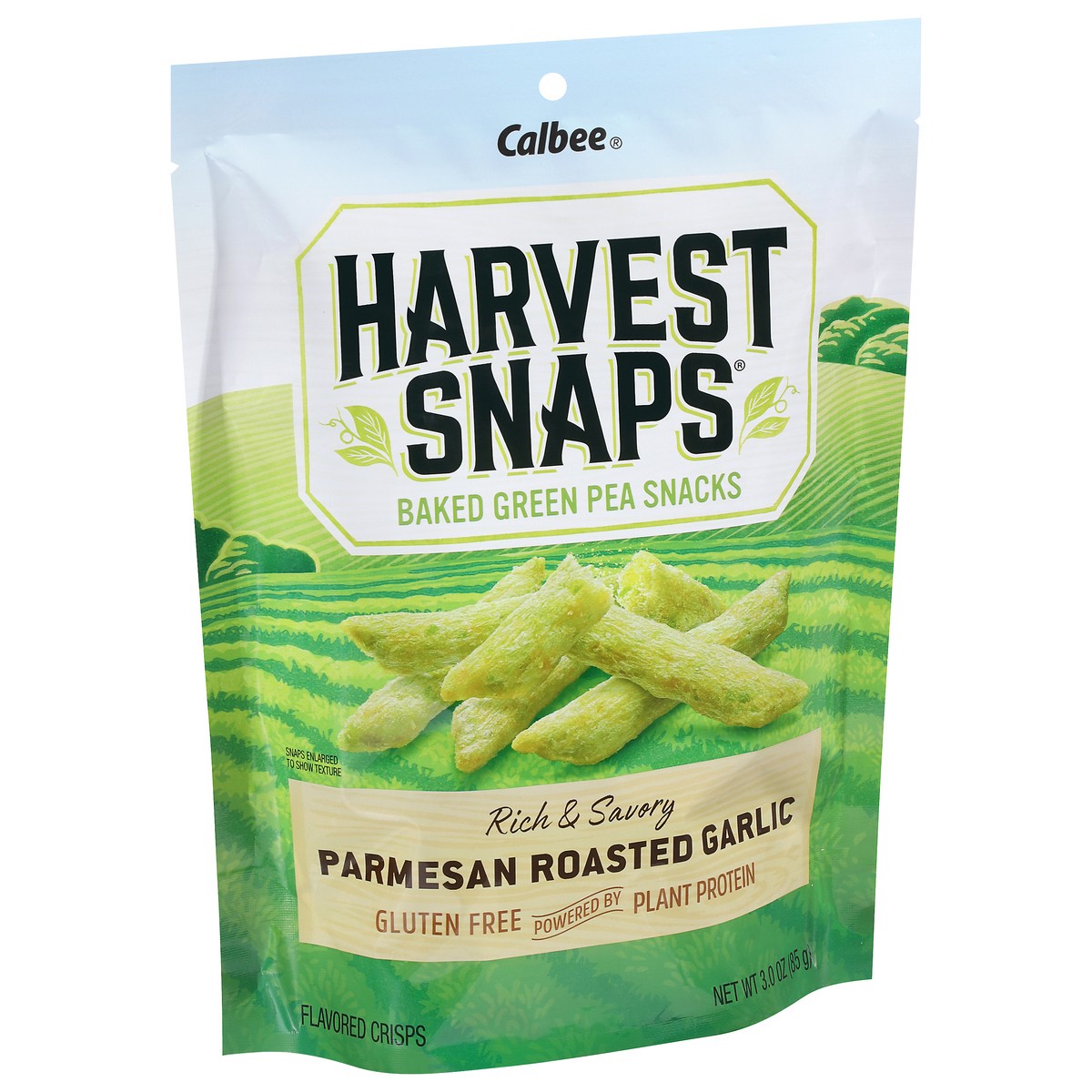 slide 2 of 9, Harvest Snaps Baked Parmesan Roasted Garlic Green Pea Snacks 3.0 oz, 3 oz